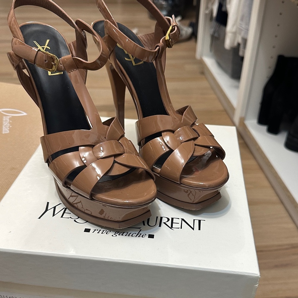 Yves Saint Laurent Brown Strappy Heels